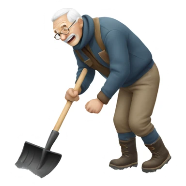 Old man falling shoveling snow  sticker