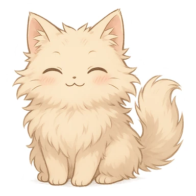 fluffy anime cat, happy face, small mouth, gentle shading sticker