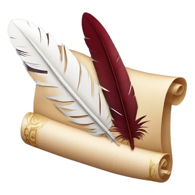 a maroon feather quill and an open SCROLL sticker