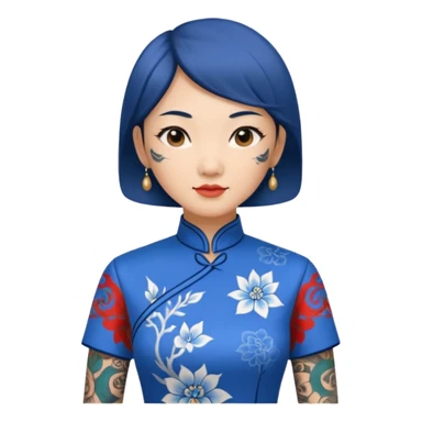 ancient woman with tatooed and blue cheongsam sticker