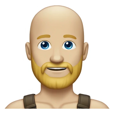 man without hair, very long blonde full beard, blue eye sticker