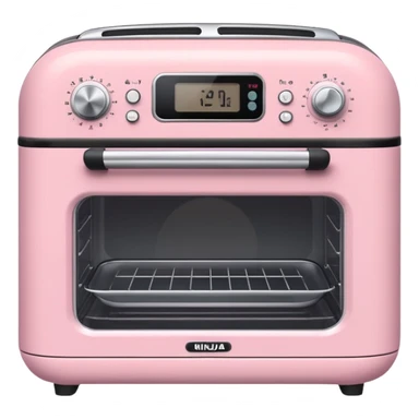 Cute emoji-style Ninja Combi countertop oven, pastel pink appliance, rounded edges, soft highlights, simple shadows, modern kitchen gadget aesthetic, kawaii but realistic, centered, white background sticker