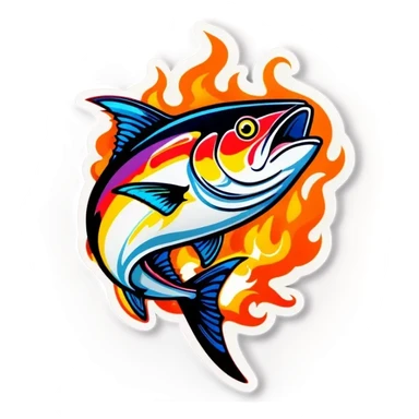 flaming tuna fish sticker