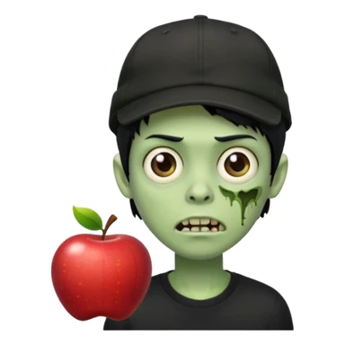 Green zombie, black hair, designer cap turned to the left, black shirt. Apple iOS style. sticker