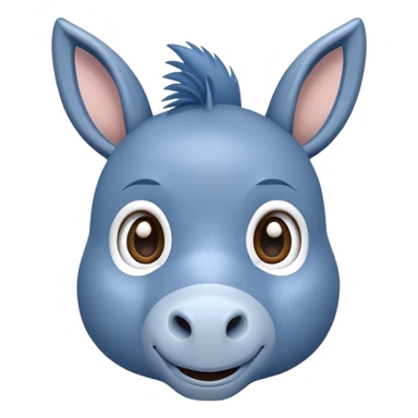 cute blue donkey with big eyes and friendly smile, simple flat design sticker