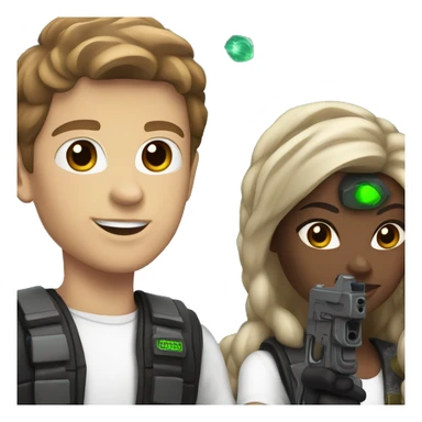 white boy with brown hair and white girl playing laser tag sticker