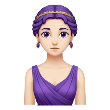Jeune femme en robe violette style Grèce antique, expression malicieuse, inspirée d’un dessin animé mythologique sticker
