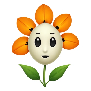 Green stem, white bud with black cartoony face: ;p. And six heart shaped yellowish orange petals sticker