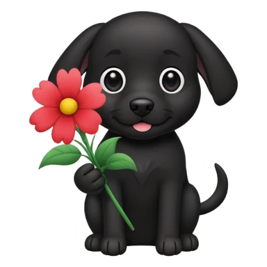black dog holding flowers sticker