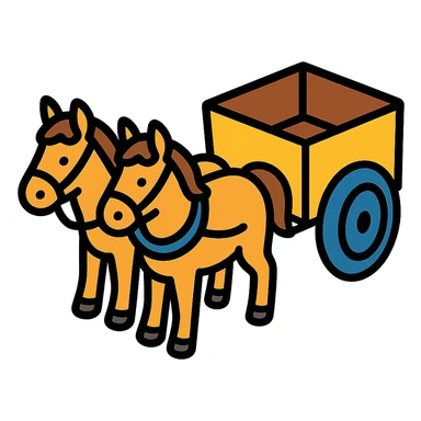 two horses pulling a cart, isometric view sticker