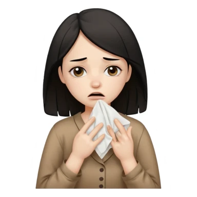 a pretty bratz fair girl wearing a brown pajamas, dark circles, crying, holding tissues. black hair sticker