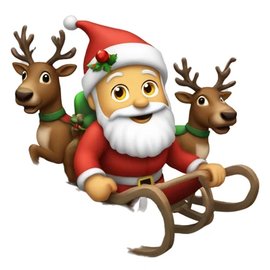 santa riding on a sledge with raindeers sticker