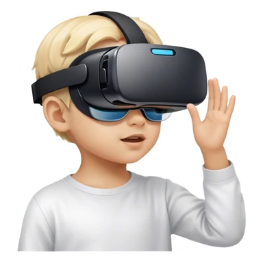 Child wearing virtual reality glasses, with a curious and engaged expression, exploring the digital world through VR technology. sticker