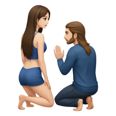 A woman facing towards a man only showing her back and she kneels down sticker