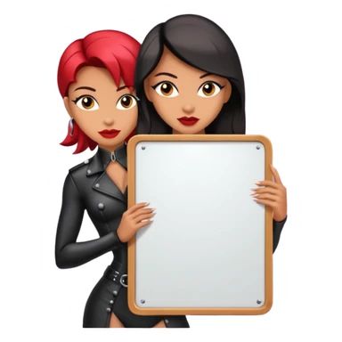 A dominatrix holding a large sign sticker