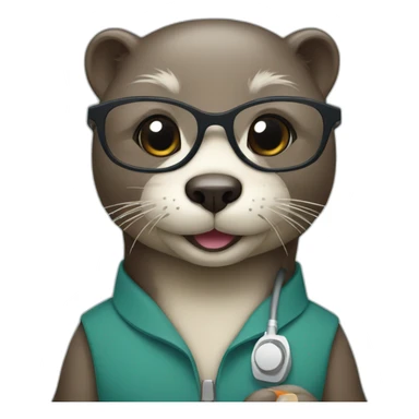 female otter with glasses as a vet with a macbook sticker