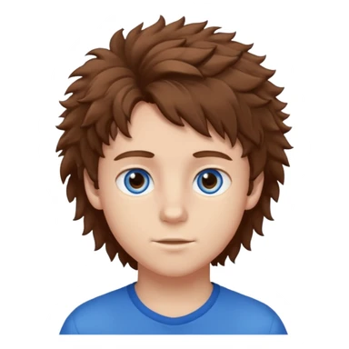 teen boy with brown fluffy hair with blue eyes sticker
