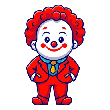clown with bright red curly hair and white-red striped suit sticker