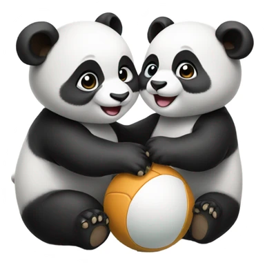 Two baby pandas playing with a ball sticker