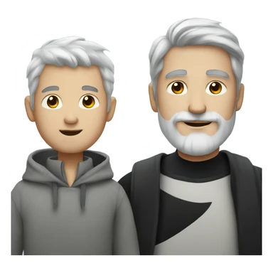 a white man, with beard and grey hair, with its son dressed as a panda  sticker