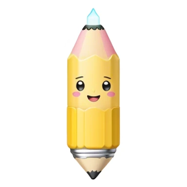 Cute Kawaii Fat Pencil, round and chunky, soft pastel yellow with a cute eraser cap, tiny winking face, glowing highlights, cheerful and ready for doodles! sticker
