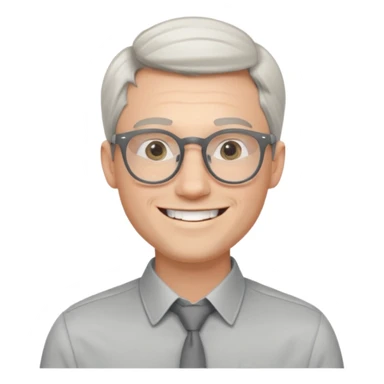 30 yr old pale white man, white/grey side swept stylish hair, round glasses, big smile, white teeth, handsome, longer hair, thin glasses, dress shirt sticker