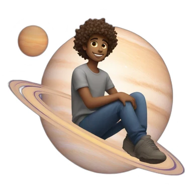 Guy with curly hair sitting on saturn sticker