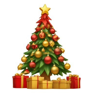 Red and gold Christmas tree with presents  sticker