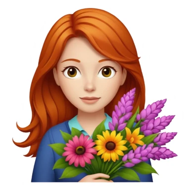 ginger hair woman with big bouquet of flowers sticker