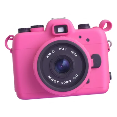 a pink camera with photos floating around it sticker