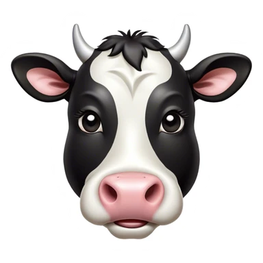 Cinematic Comical Black and White Cow Portrait Emoji, Head tilted dramatically with an exaggeratedly amused expression, featuring a striking, glossy coat of bold black and white, wide, expressive brown eyes filled with playful disbelief, Simplified yet hilariously expressive features, highly detailed, glowing with a slightly sassy glow, high shine, dramatic yet playful, stylized with an air of cheeky mischief, bright and endearing, soft glowing outline, capturing the essence of a spirited and over-the-top cow, so meme-worthy it feels like it could moo its way into internet fame instantly! sticker