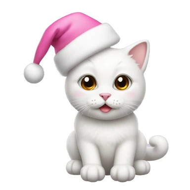 a cute white cat with a pink christmas hat sticker