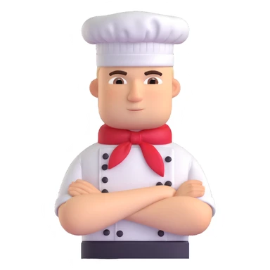 chef in uniform, arms crossed, stern expression, drill sergeant vibe sticker