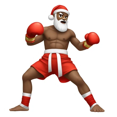 Santa dressed as a Muay Thai fighter doing a knee strike with white skin sticker