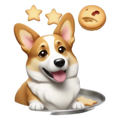 Welsh corgi baking cookies, with flour on its nose and a tray of star-shaped treats sticker