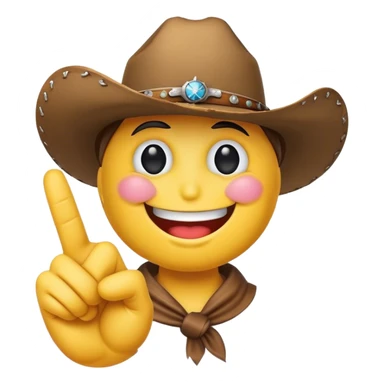 smiley face emoji wearing a cowboy hat performing the finger guns gesture sticker