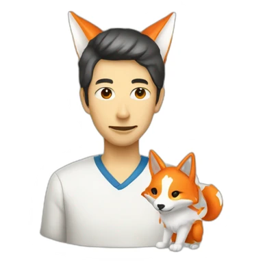 Programmer with Japanese kitsune mask sticker