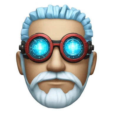  Short light blue haired male cyborg head with light blue beard, red steampunk goggles and circuits sticker