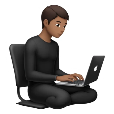 Minimalistic flat vector icon, iOS style, thin black contour on white background. Person silhouette sitting with a laptop, code brackets <> on the screen. Clean, no te sticker