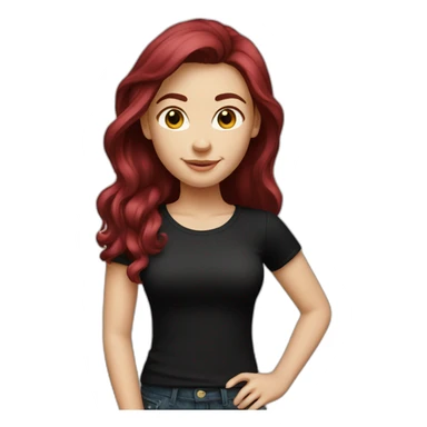 a white girl with burgundy hair in a black T-shirt sticker
