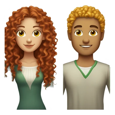 Couple. beautiful girl with red long curly hair and brown eyes. Handsome man with yellow curly hair and green eyes sticker