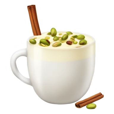 Milk in a mug with cinnamon and pistachio ontop sticker