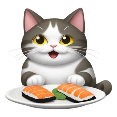 Cat cat eating sushi on a train sticker