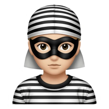 Thief with black eye type mask and black and white striped prison clothes sticker