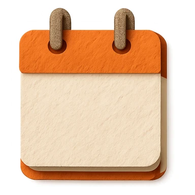 orange and white calendar in paper-craft style, layered paper pages, shadow effect sticker