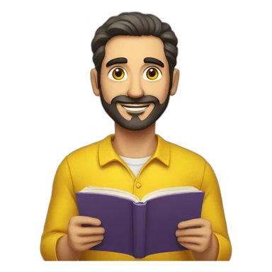 Armenian men with the yellow clothes reading book and looking at camera and smiling  sticker