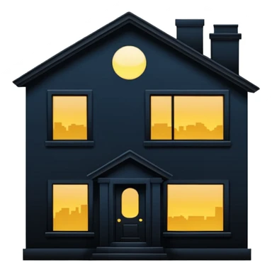 Minimalist emoji-style sticker of a house silhouette at night with a single lit window, and an eye visible inside. Flat, dark, quiet style.
 sticker