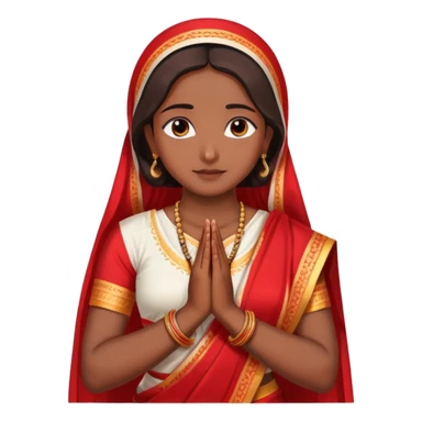 Bengali girl wearing traditional red and white saree with hands joined in prayer position sticker