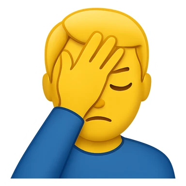 Create a very simple design of a facepalming person with yellow skin. The hand should be clearly hitting the forehead. Keep the background transparent. The style should be clean and minimalistic to emphasize the gesture clearly. sticker