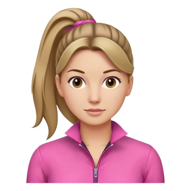 Woman dark blond hair ponytail pink  full body jumpsuit  sticker